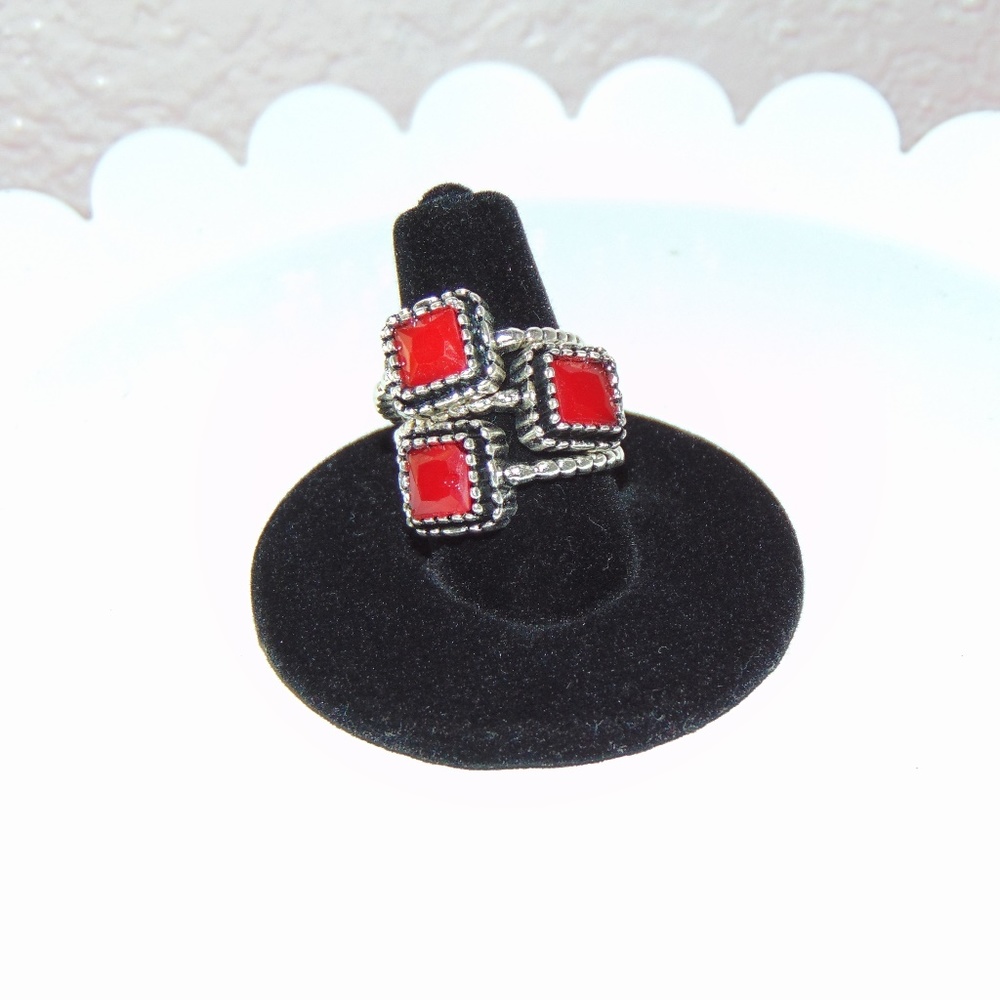 Set of 3 Stackable Red Faceted Bead Rings
